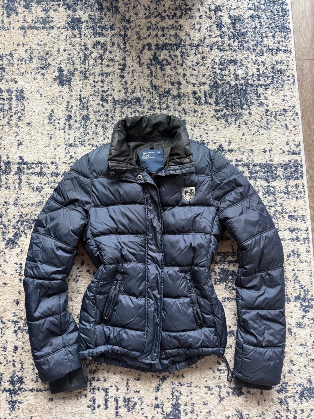 Y2K American Eagle Outfitters Navy Quilted Puffer Jacket